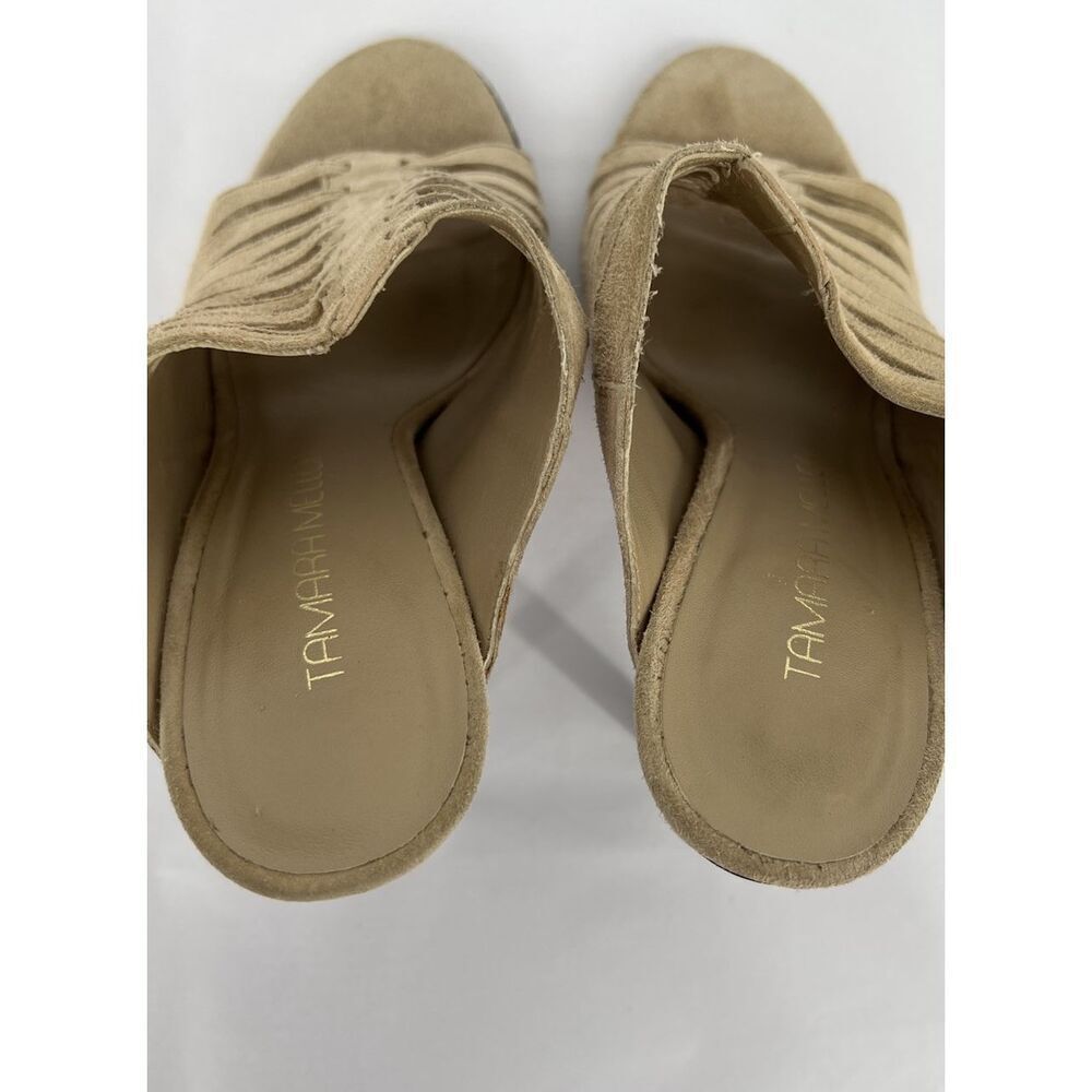 Tamara Mellon Suede Slides Size 36 US 6 Beige Nude Sandal Heels Leather - Picture 9 of 12